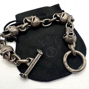 Gaboratory 5 Skull Link Heavy Bracelet 925 Sterling 121grams 9"